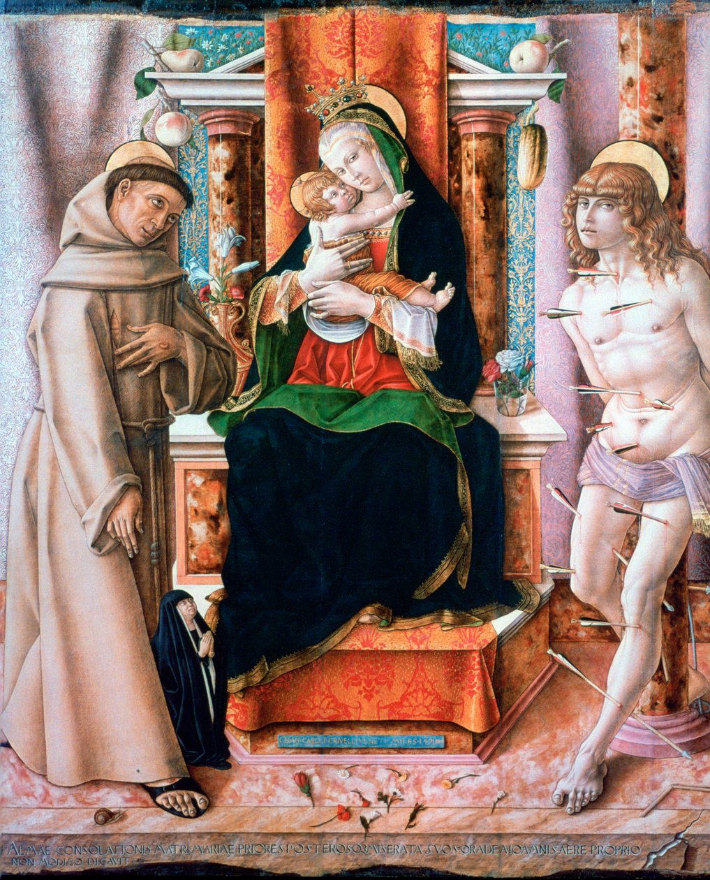 Dziewica z Dzieciątkiem ze świętymi Franciszkiem i Sebastianem, 1491 autorstwa Carlo Crivelli