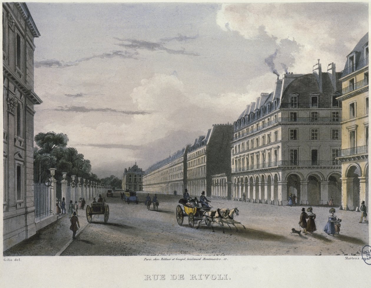 Rue de Rivol, rytowana przez Frederica Martensa (1809-75) 1832 (kolorystyka) autorstwa Carlo Gilio