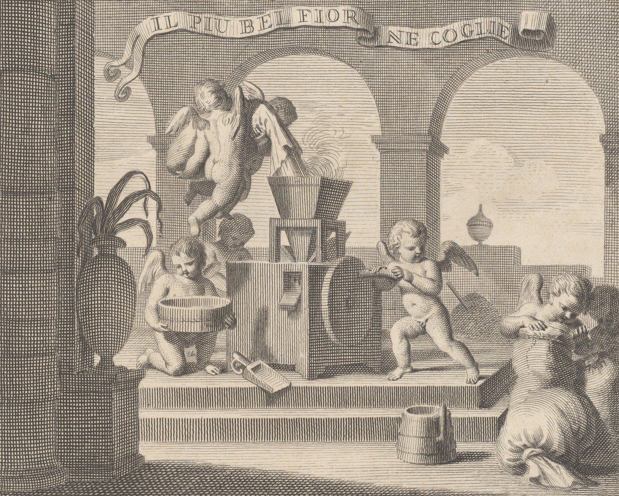 Zbiera najpiękniejszy kwiat Il più bella fior groglie ne, grupa sześciu puttów pracujących w latach 1740-59. autorstwa Carlo Gregori