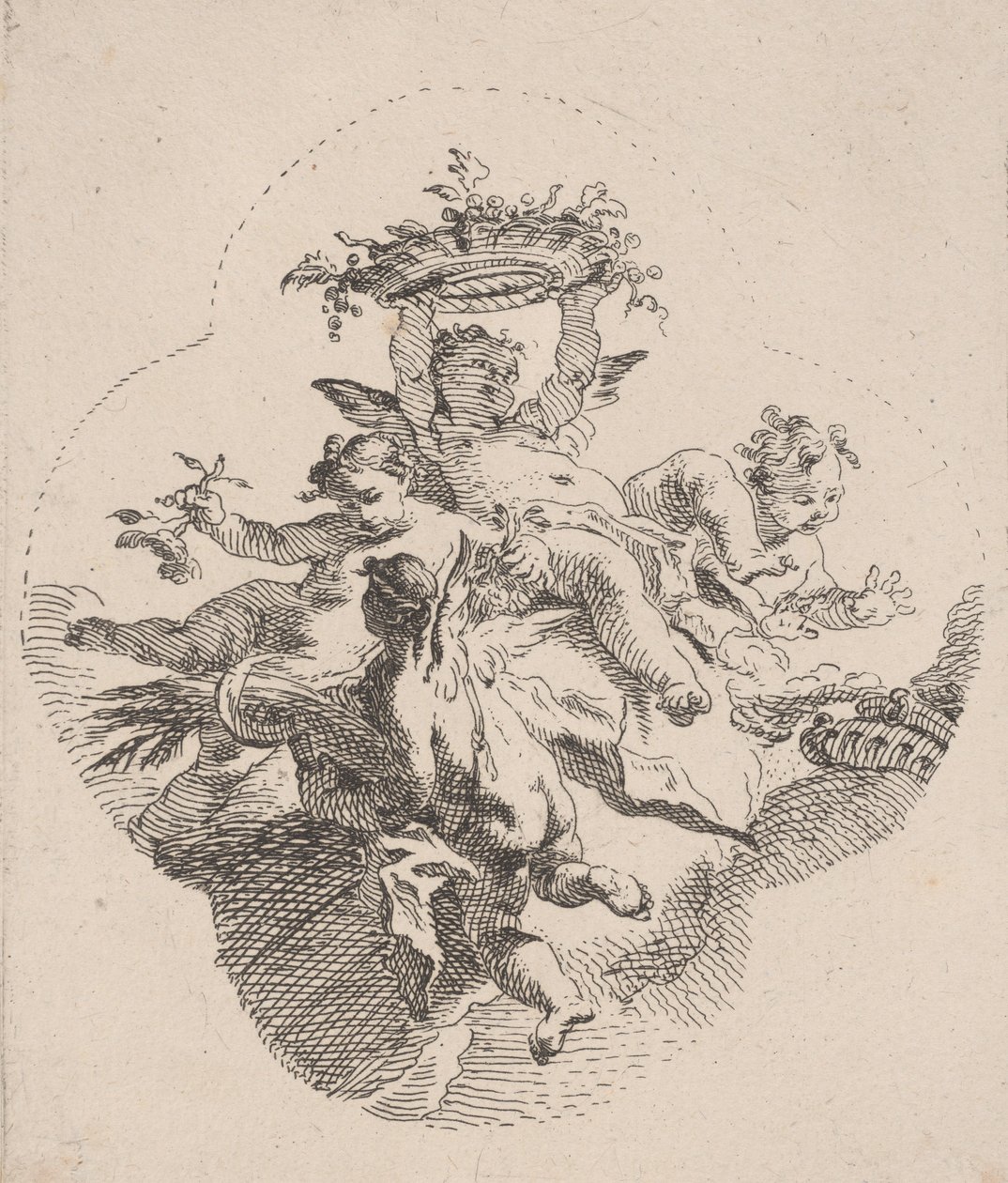 Putti trzymający kwiaty, 1725-75. autorstwa Carlo Innocenzo Carloni