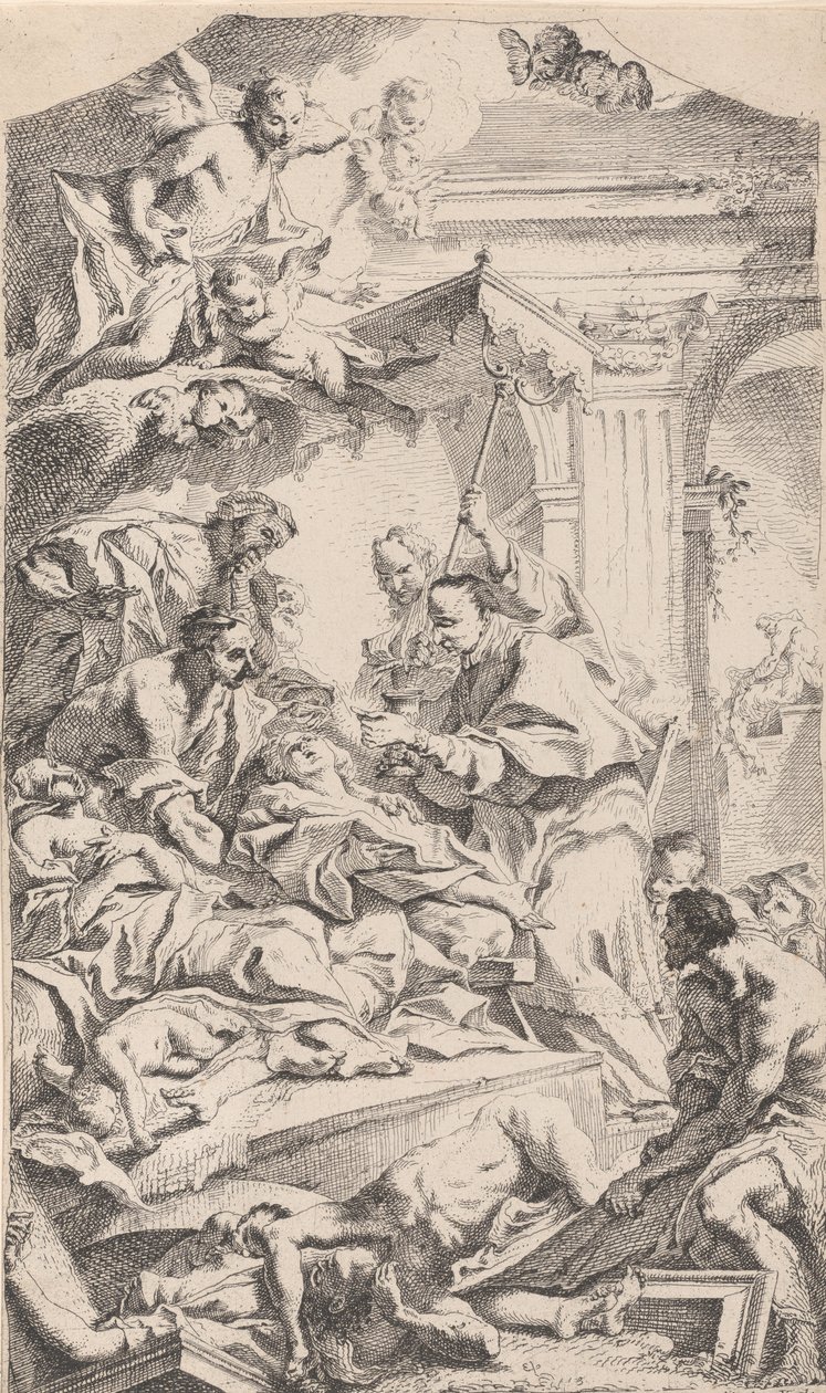 Św. Karol udzielający komunii zarażonym zarazą, 1725-75. autorstwa Carlo Innocenzo Carloni
