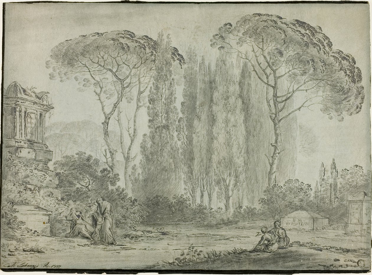 Żałobnicy na cmentarzu autorstwa Carlo Labruzzi