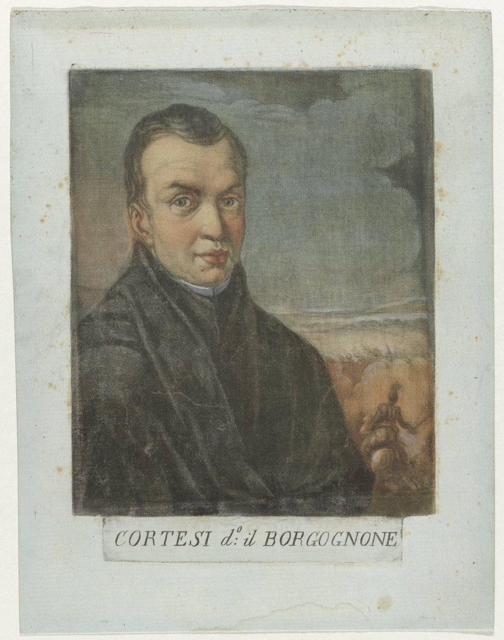 Portret van schildera Jacques Courtois Kunstenaars Zelfportret En in de Galleria degli Uffizi te Florence (tytuł serii) Autoportrety Real Galleria di Firenze (tytuł serii) autorstwa Carlo Lasinio