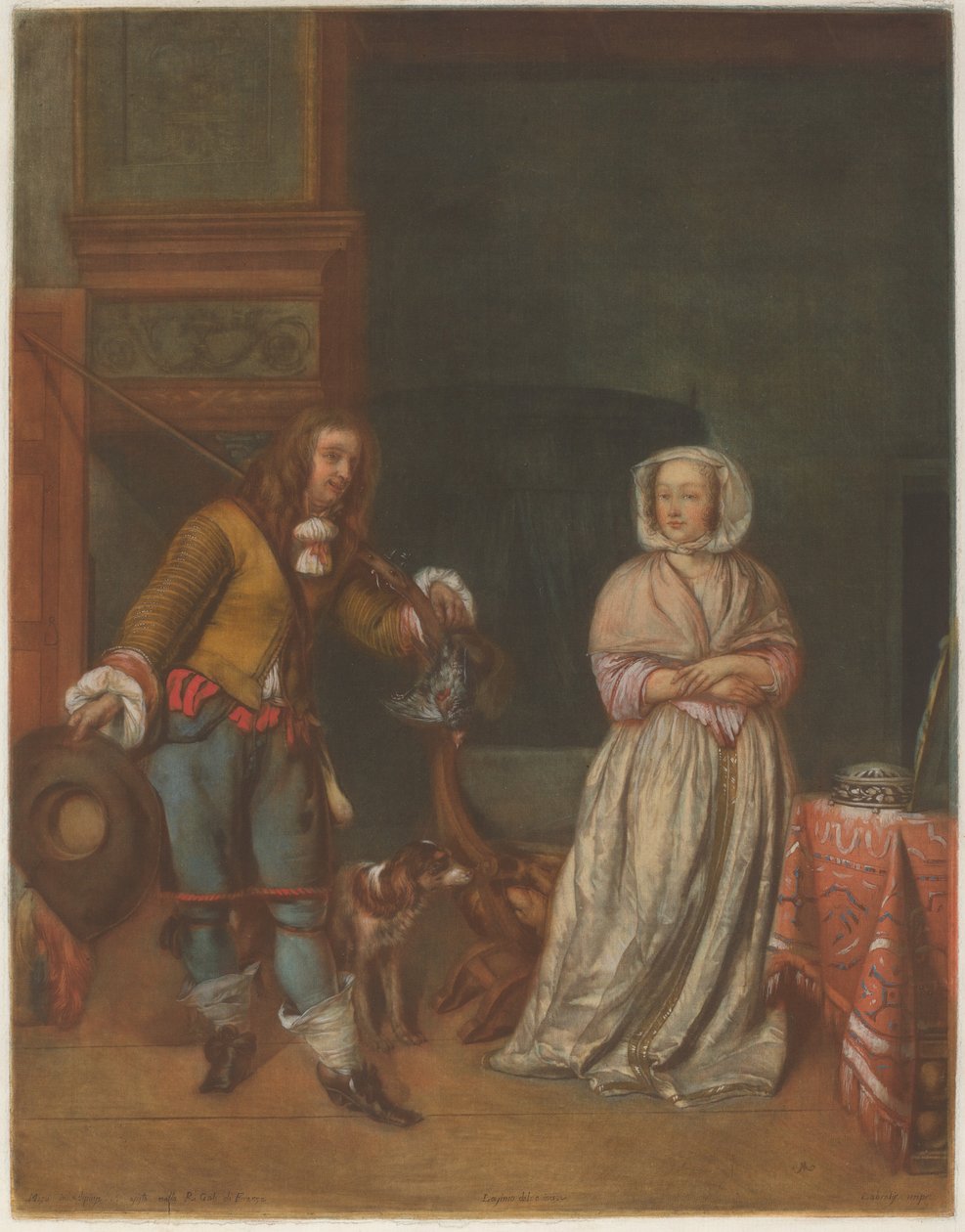 Łowca odwiedza damę autorstwa Carlo Lasinio after Gabriel Metsu