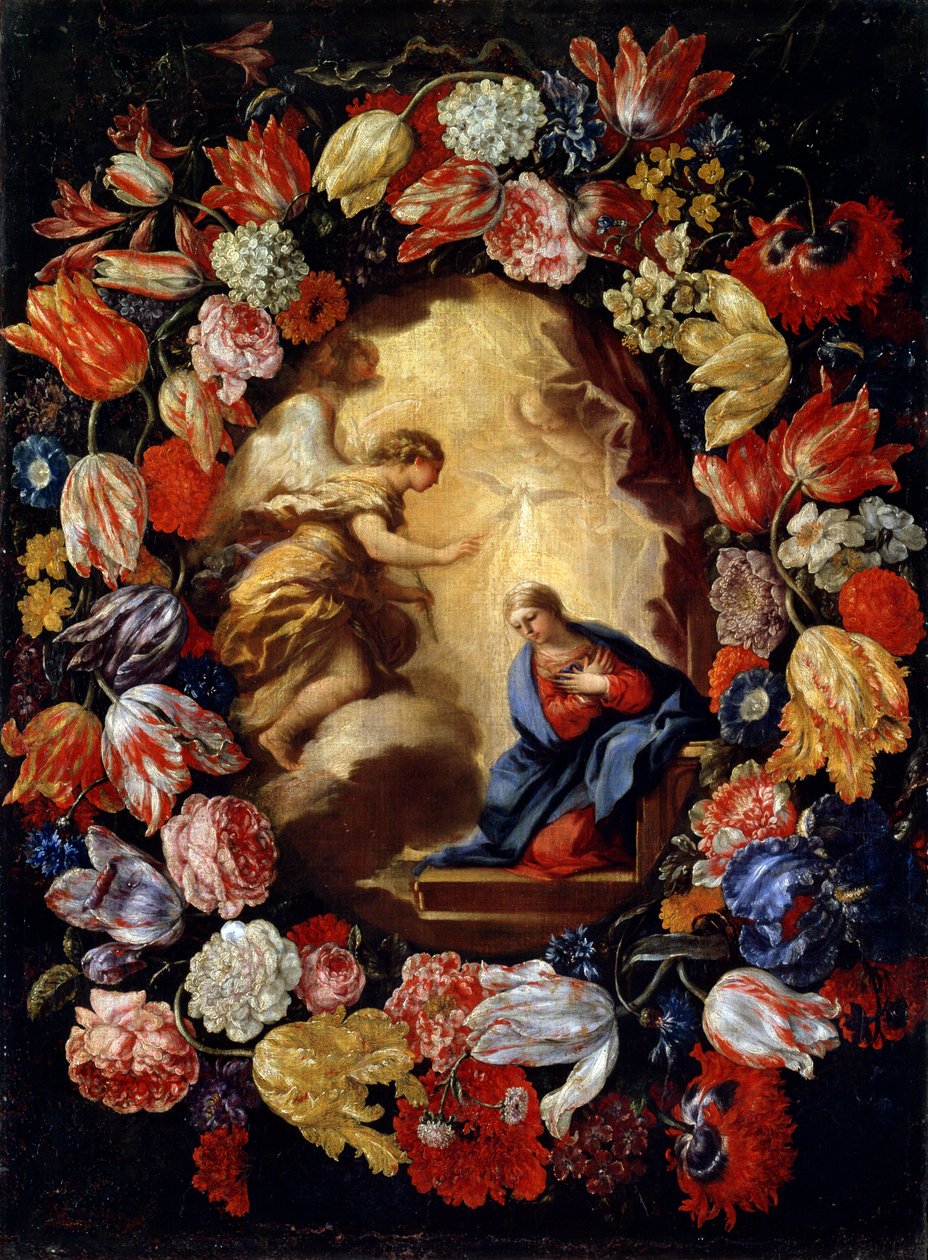 Zwiastowanie z kwiatami, XVII lub początek XVIII w. autorstwa Carlo Maratta