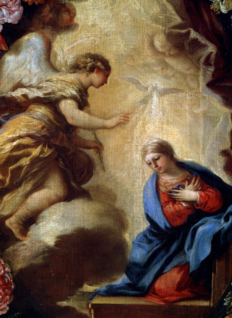 Detal Zwiastowania z Kwiatami, XVII lub początek XVIII w. autorstwa Carlo Maratta