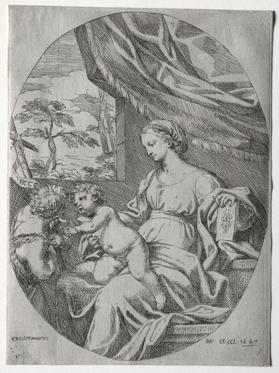 Dziewica z Dzieciątkiem z Dzieciątkiem Św. Jan, 1647. autorstwa Carlo Maratta or Maratti