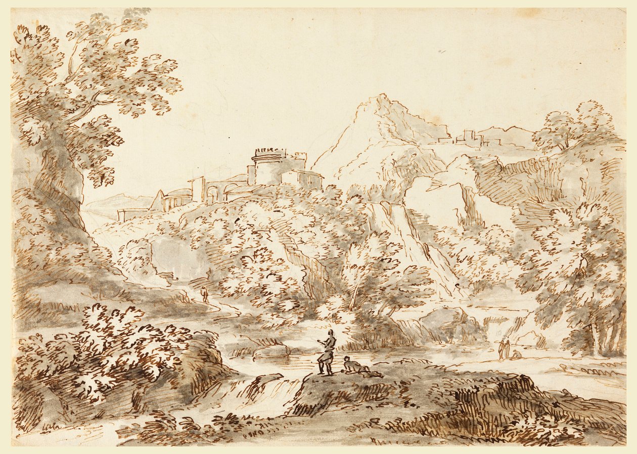 Rysunek, Pejzaż z miastem, 1750-1770 autorstwa Carlo Marchionni