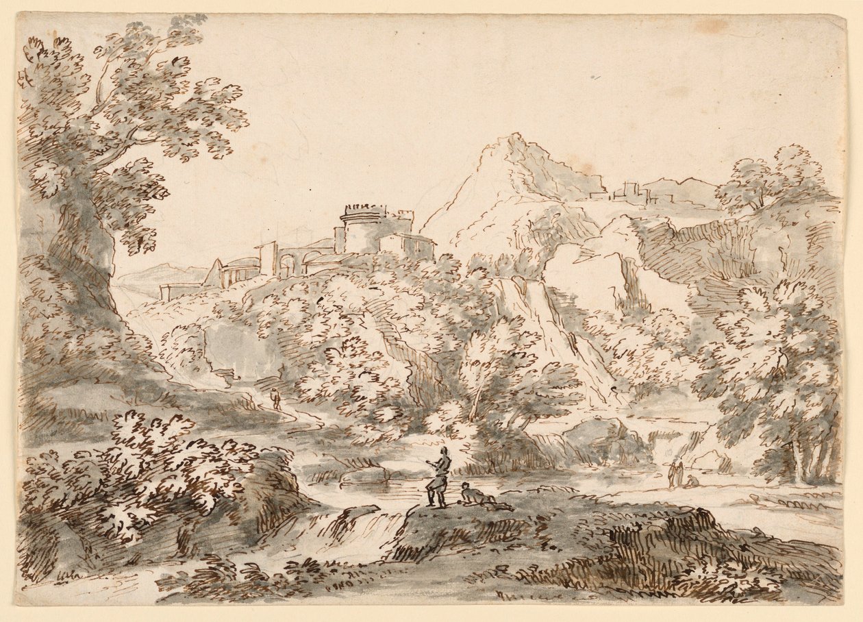 Rysunek, Pejzaż z miastem, 1750-1770 autorstwa Carlo Marchionni