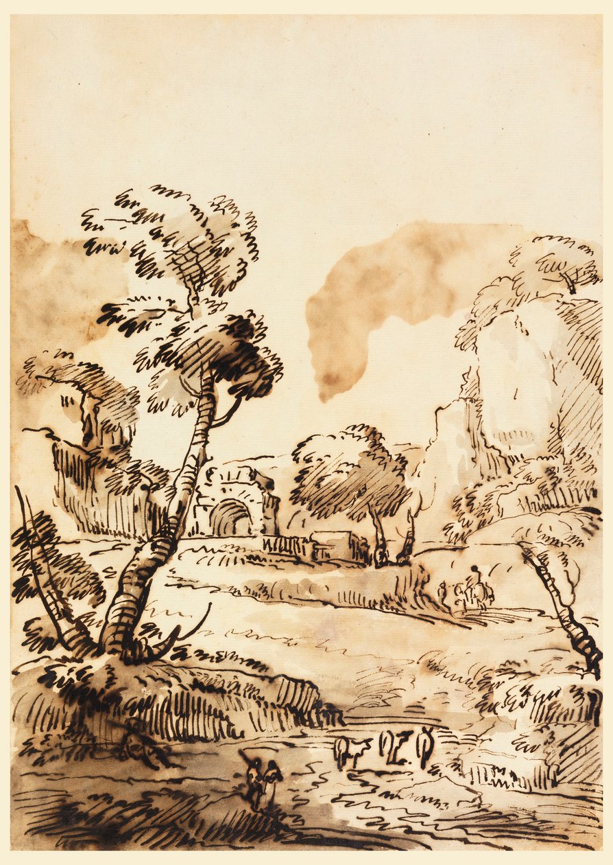Rysunek, Pejzaż pasterski, 1760-1780 autorstwa Carlo Marchionni