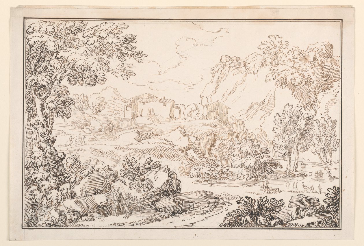 Rysunek, Pejzaż, 1770-86 autorstwa Carlo Marchionni