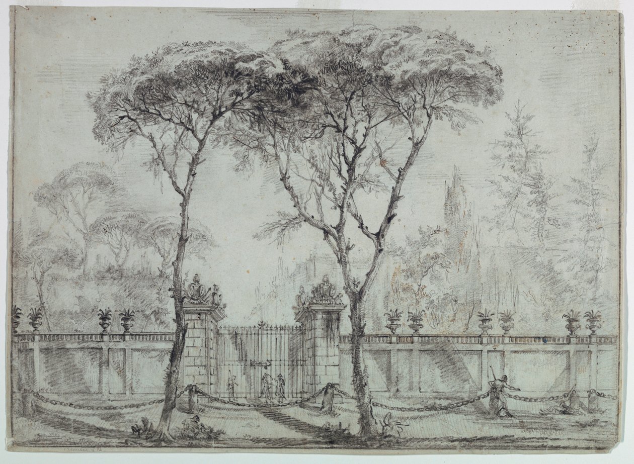 Rysunek, Przy bramie willi, 1770-86 autorstwa Carlo Marchionni