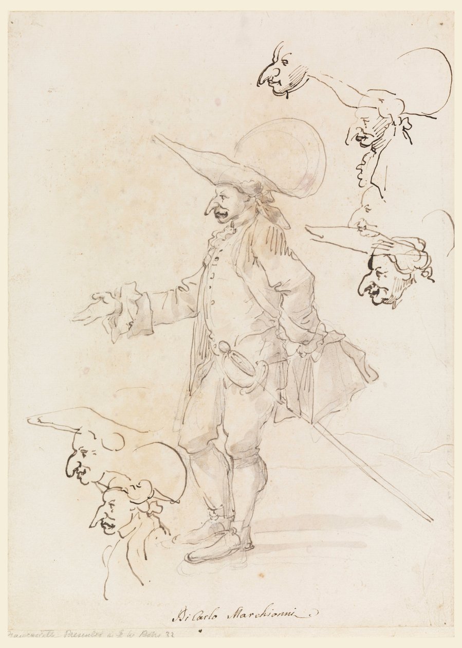 Rysunek, karykatury, ok. 1725-75 autorstwa Carlo Marchionni
