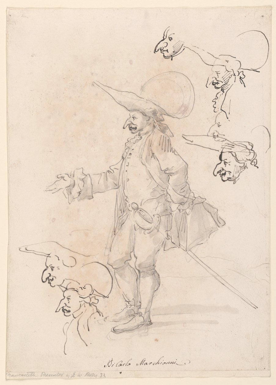 Rysunek, karykatury, ok. 1725-75 autorstwa Carlo Marchionni