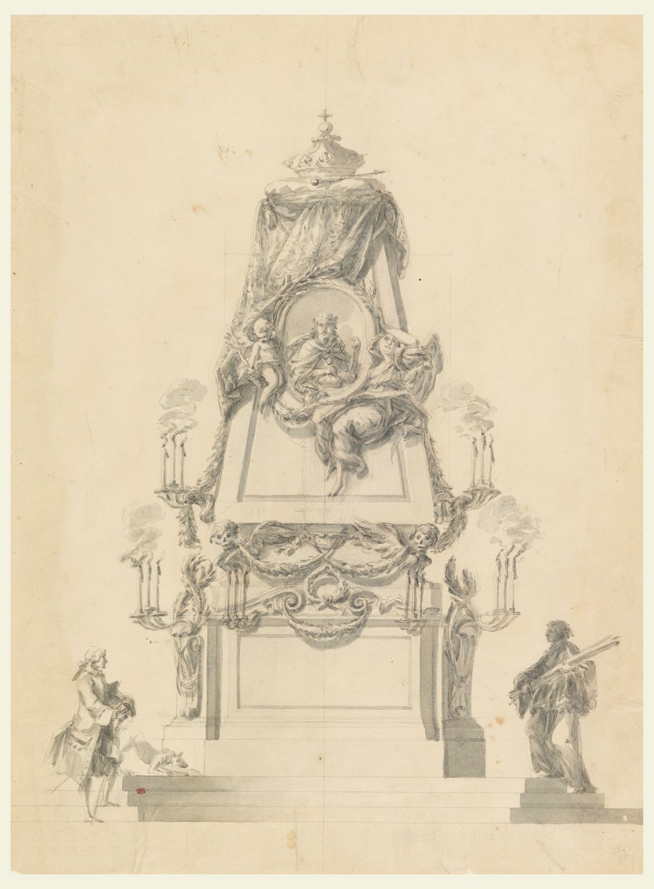 Rysunek, Katafalk dla króla, ok. 1765 r. autorstwa Carlo Marchionni