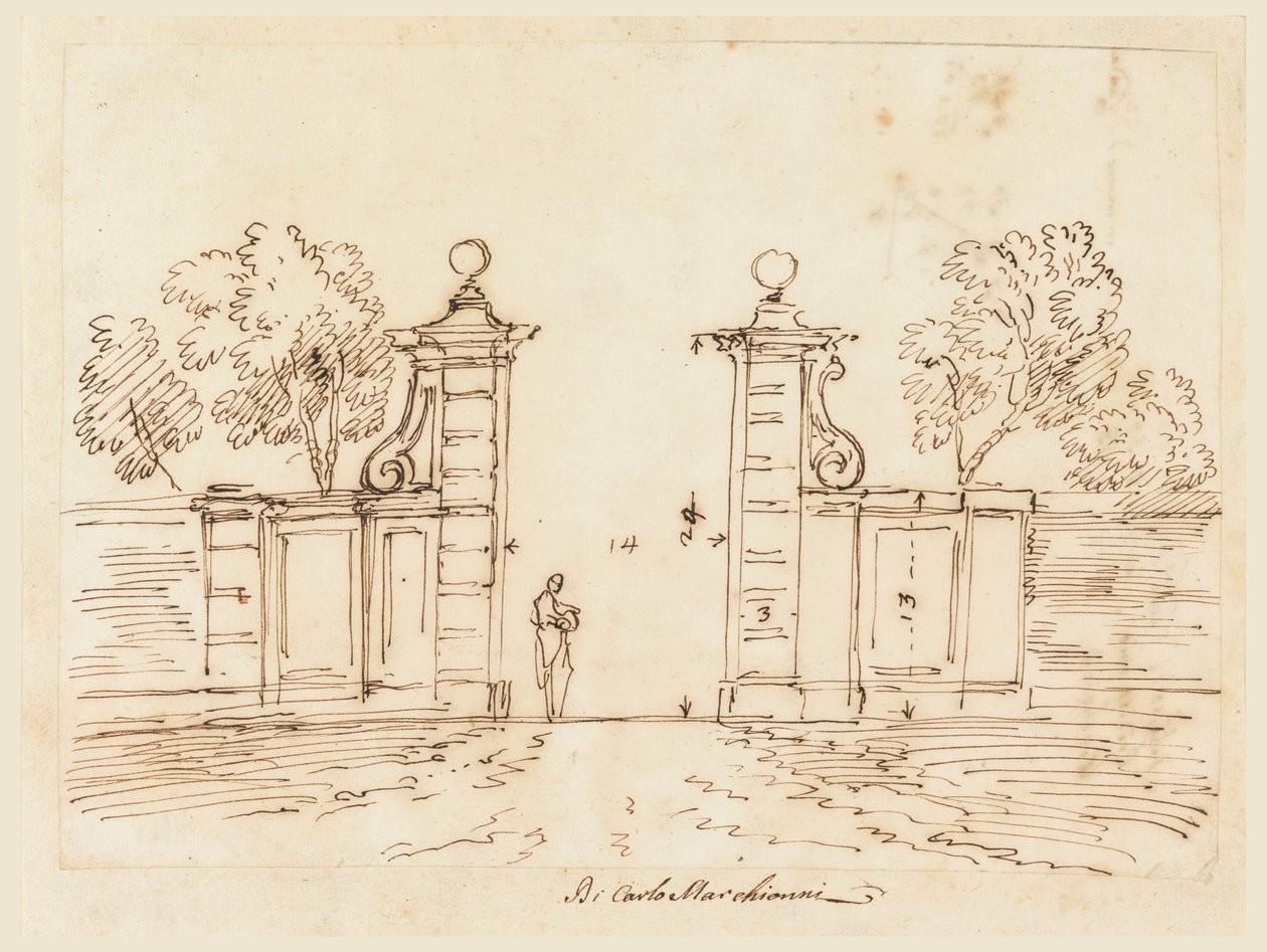 Rysunek, projekt bramy willi, 1750-55 autorstwa Carlo Marchionni