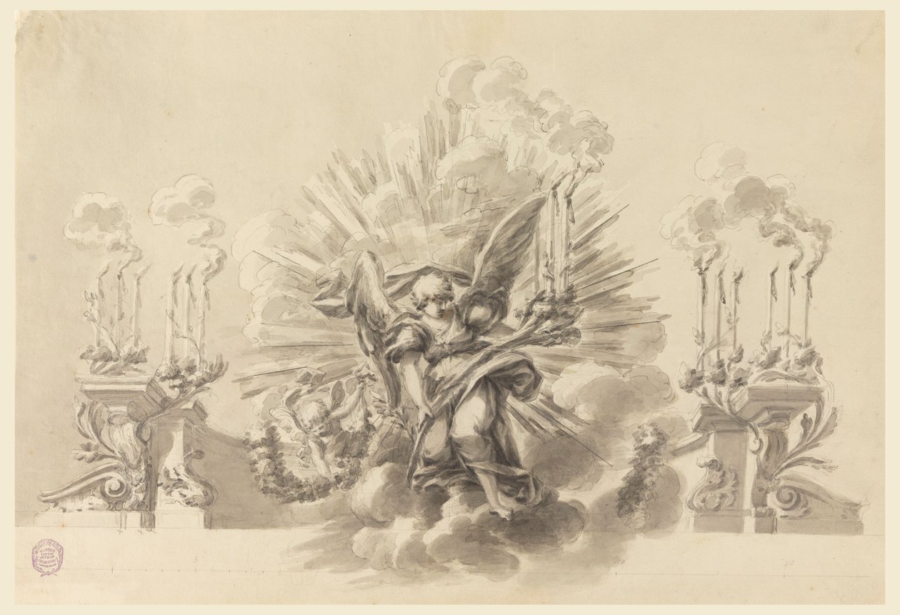 Rysunek, projekt dekoracji ceremonialnej, ok. 1760 r. autorstwa Carlo Marchionni