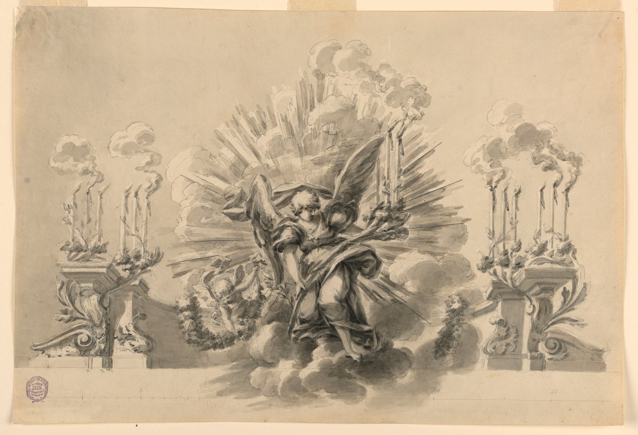 Rysunek, projekt dekoracji ceremonialnej, ok. 1760 r. autorstwa Carlo Marchionni