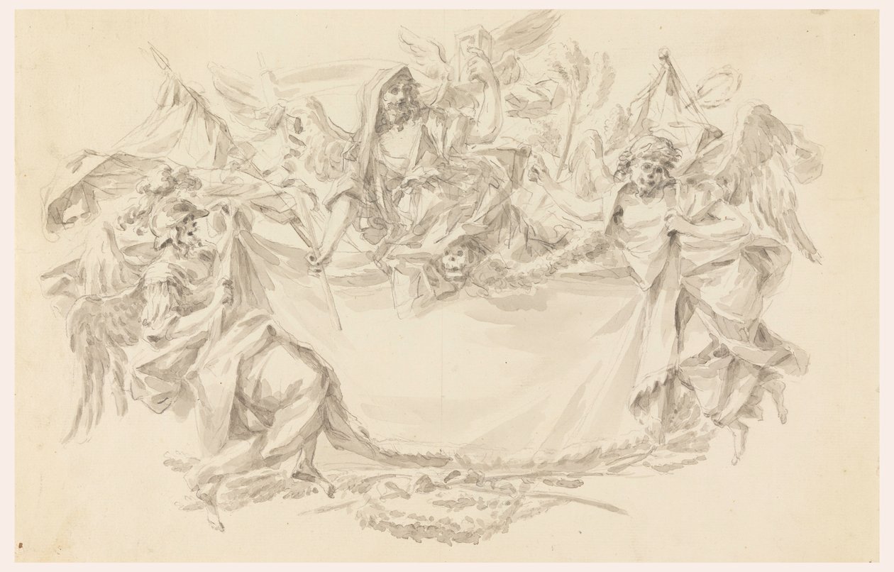 Rysunek, projekt tkaniny na miejsce inskrypcji, 1750-86 autorstwa Carlo Marchionni
