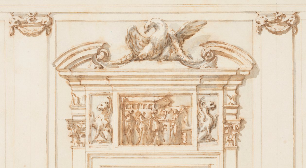 Rysunek, Projekt portalu północnego, Wielka Galeria, Villa Albani, Rzym, Włochy, 1755-56 autorstwa Carlo Marchionni