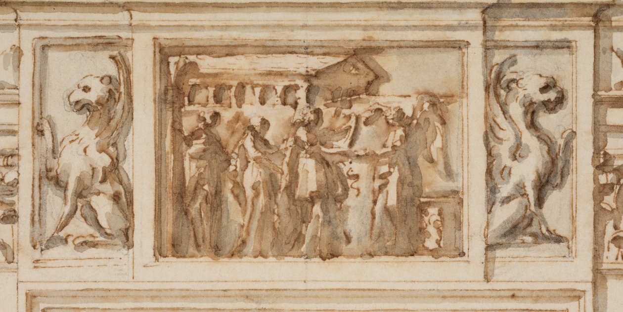 Rysunek, Projekt portalu północnego, Wielka Galeria, Villa Albani, Rzym, Włochy, 1755-56 autorstwa Carlo Marchionni