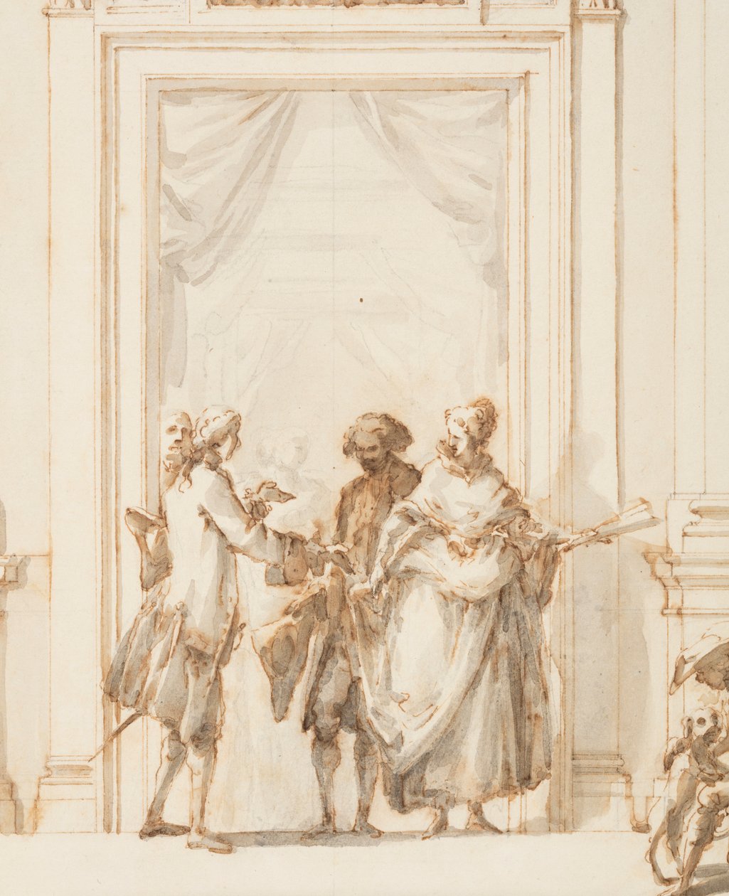 Rysunek, Projekt portalu północnego, Wielka Galeria, Villa Albani, Rzym, Włochy, 1755-56 autorstwa Carlo Marchionni