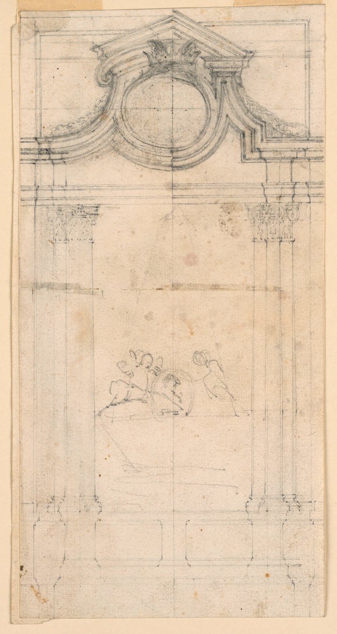 Rysunek, Projekt pomnika nagrobnego dla klasztoru, ok. 1745 r. autorstwa Carlo Marchionni