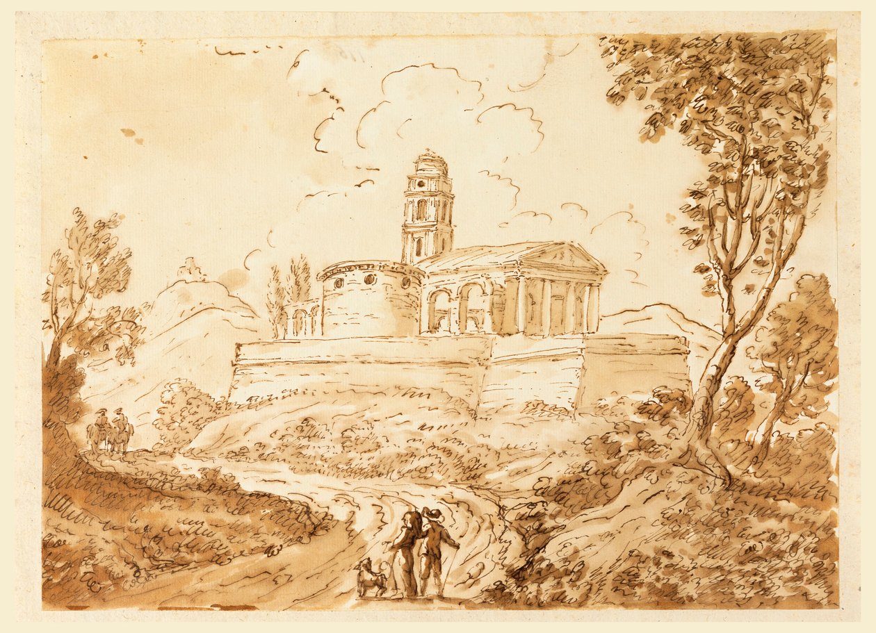 Rysunek, Postacie na drodze, połowa XVIII - koniec XVIII wieku autorstwa Carlo Marchionni