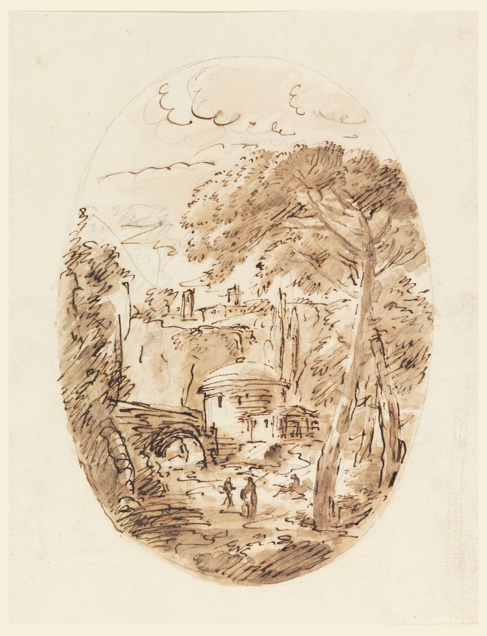 Rysunek, Krajobraz z jeźdźcem i mostem, 1750-1786 autorstwa Carlo Marchionni