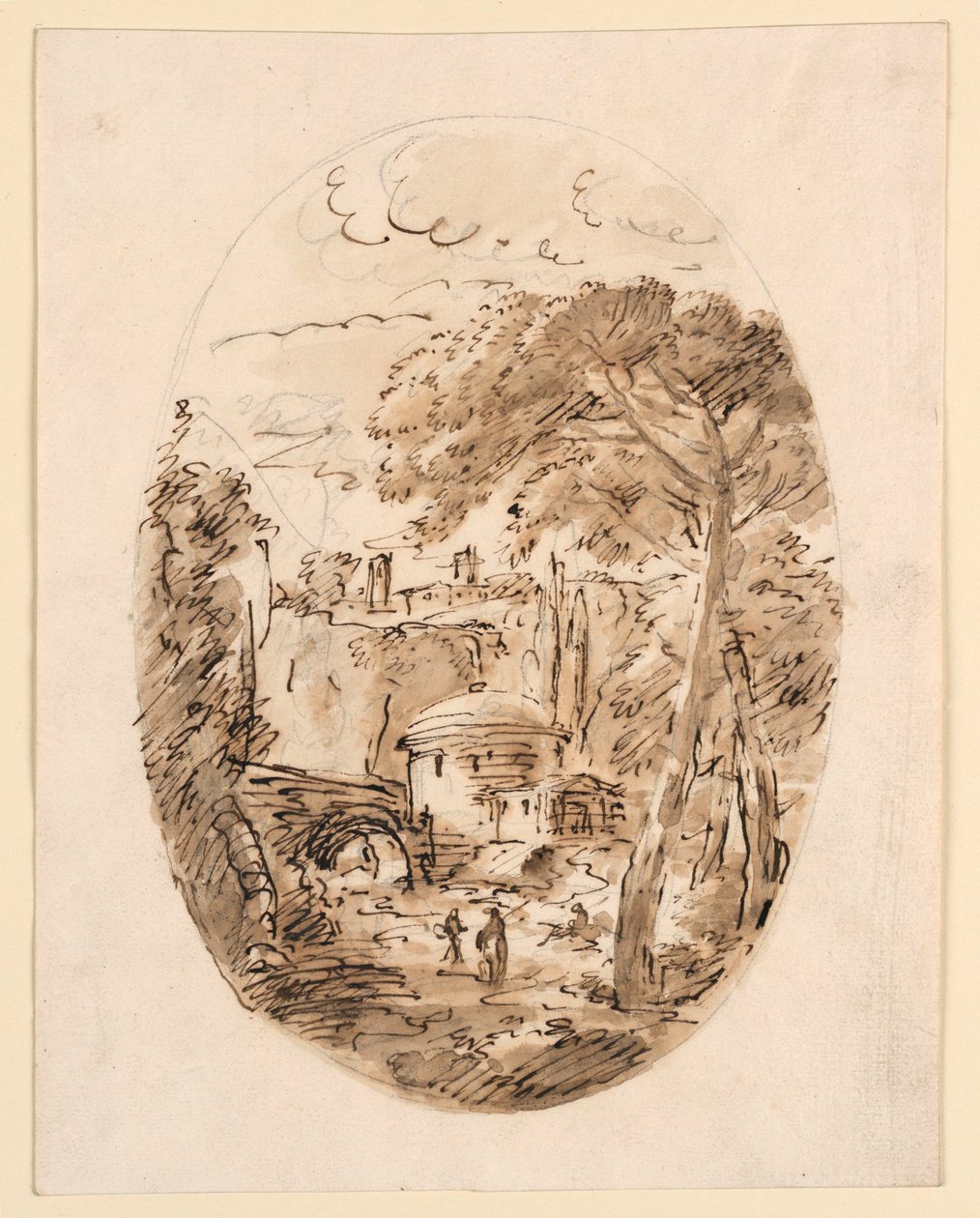 Rysunek, Krajobraz z jeźdźcem i mostem, 1750-1786 autorstwa Carlo Marchionni