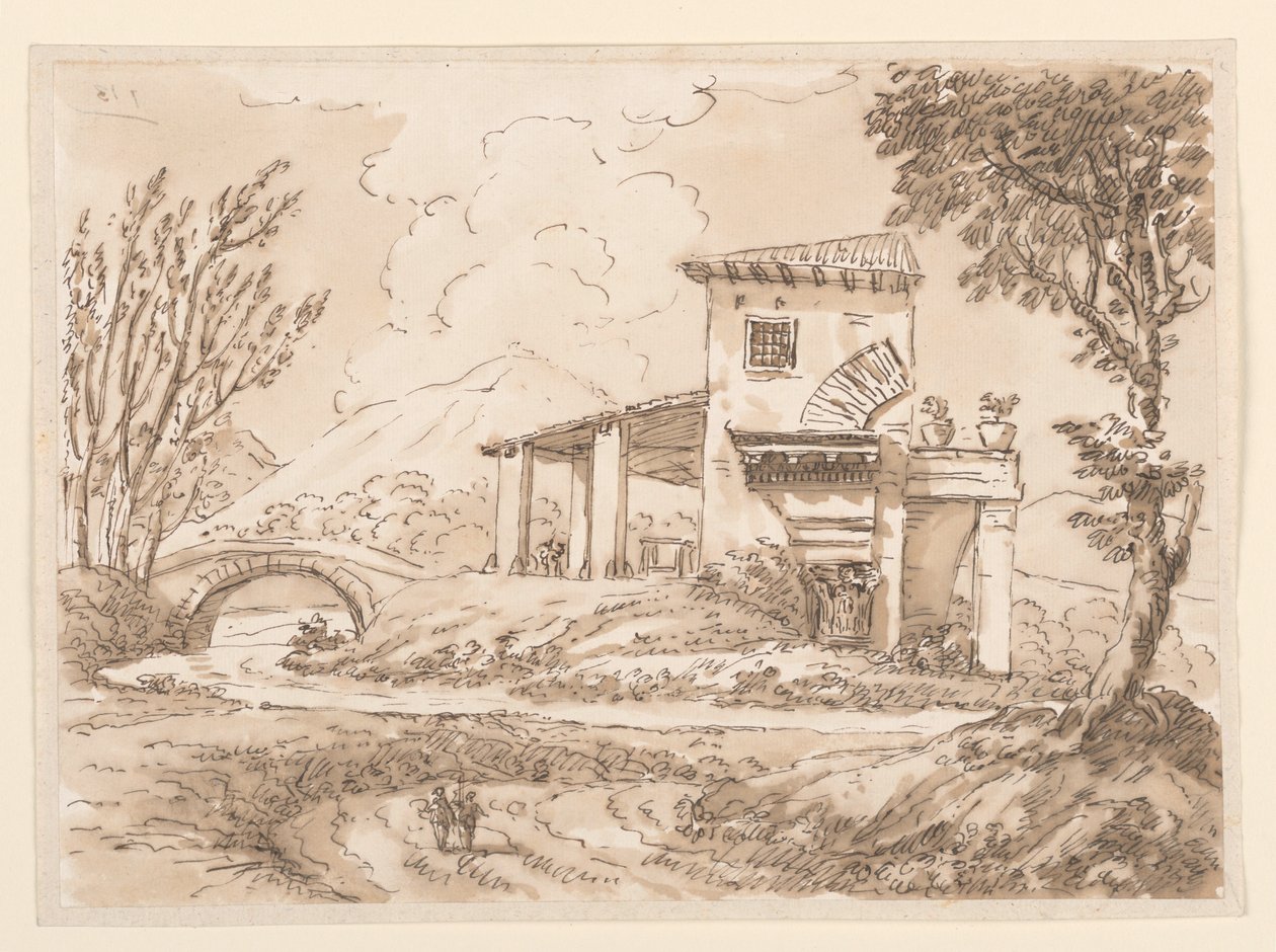 Rysunek, Pejzaż z willą, 1750-60 autorstwa Carlo Marchionni