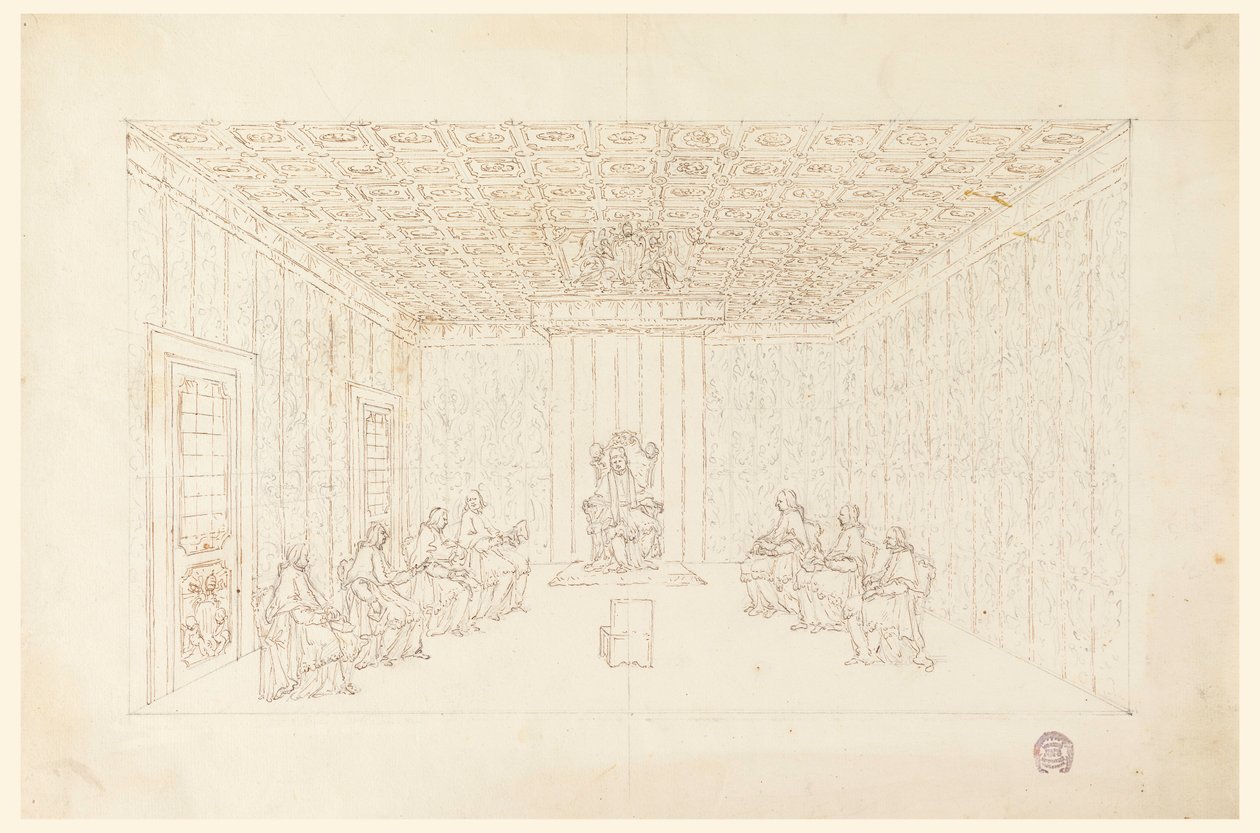 Rysunek przedstawiający papieża Benedykta XIV na konsystorzu z kardynałami, 1740-58 autorstwa Carlo Marchionni
