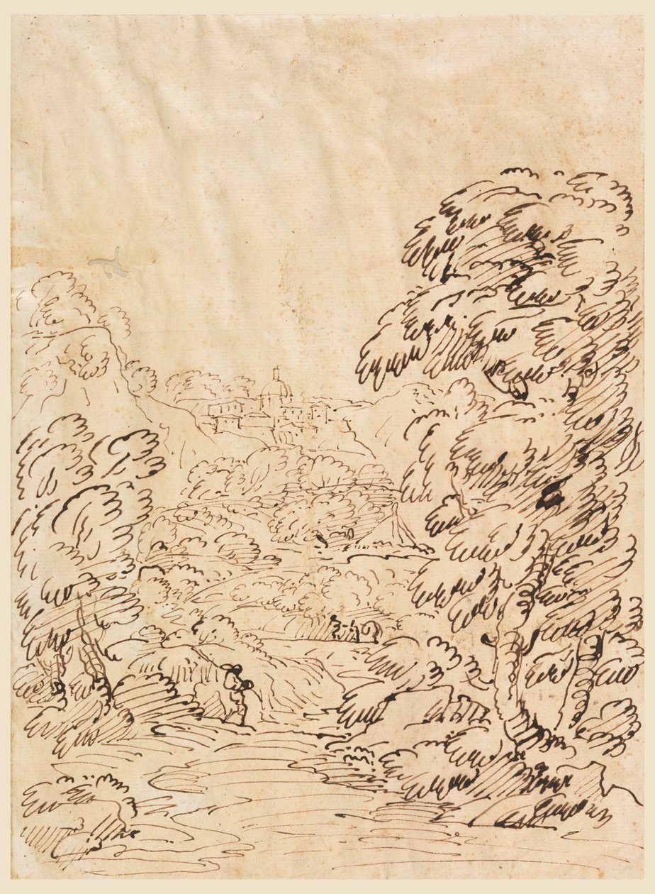Rysunek przedstawiający drogę prowadzącą do górskiego miasta, 1750-86 autorstwa Carlo Marchionni