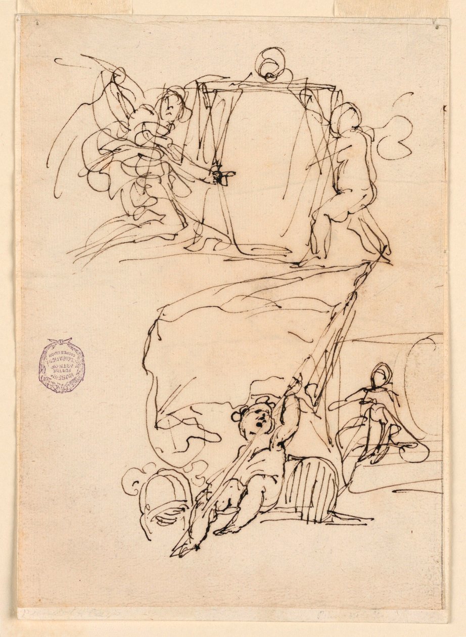 Rysunek, trzy szkice, przed 1775 r. autorstwa Carlo Marchionni