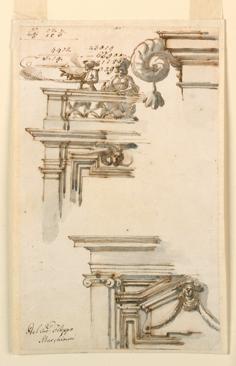 Rysunek, dwie skrzynie drzwiowe, 1750-75 autorstwa Carlo Marchionni