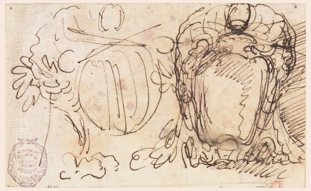 Rysunek, Dwie tarcze herbowe dla herbu papieża Benedykta XIV, 1740-58 autorstwa Carlo Marchionni