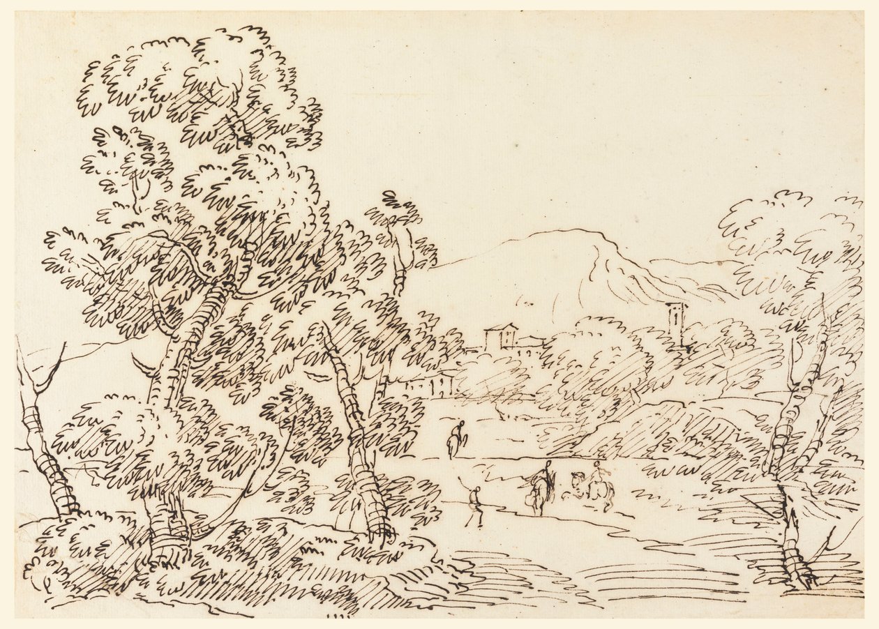 Rysunek, zalesiony krajobraz, 1750-1770 autorstwa Carlo Marchionni