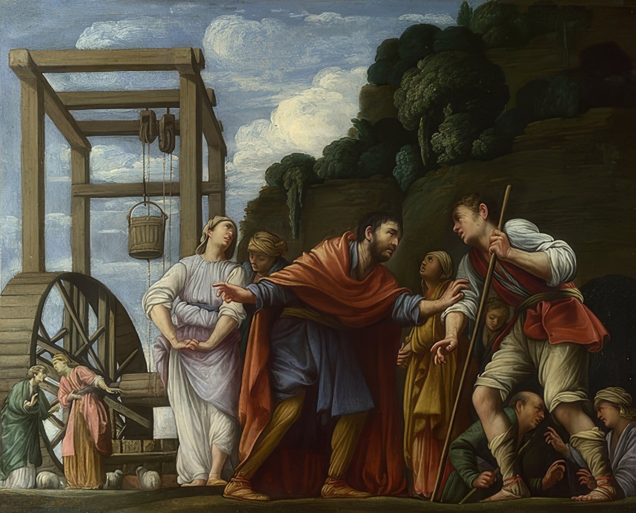 Mojżesz broni córek Jetro. 1609-10 autorstwa Carlo Saraceni