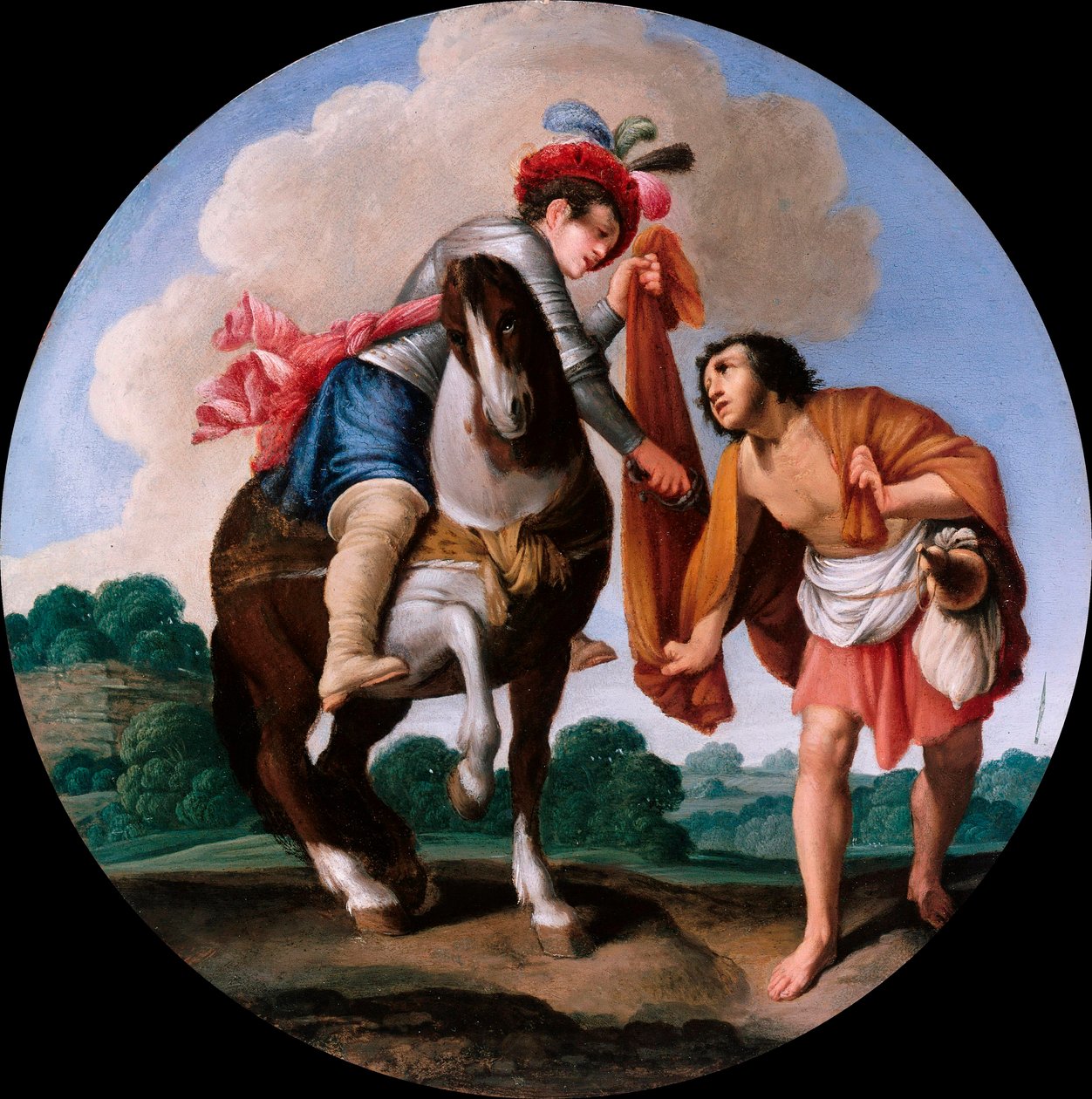 ""Święty Marcin i żebrak"" (Św. Marcin i żebrak) Obraz Carlo Saraceni (1579-1620), ok. 1608-1610 - Olej na miedzi, Diam 21 cm Staatliche Museen, Berlin autorstwa Carlo Saraceni