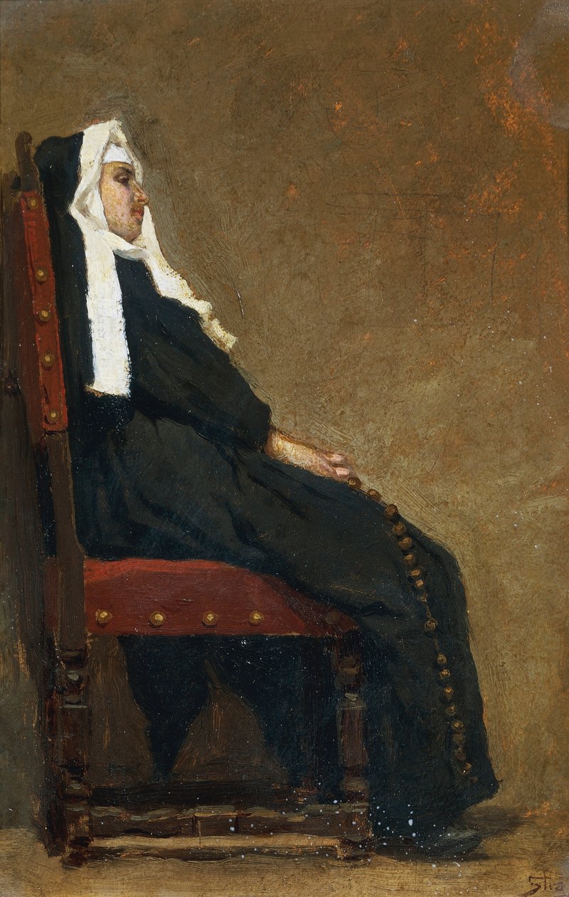 Zakonnica, Carlo Stragliati (1869-1925), olej na tekturze, 30,5x20,5 cm. autorstwa Carlo Stragliati