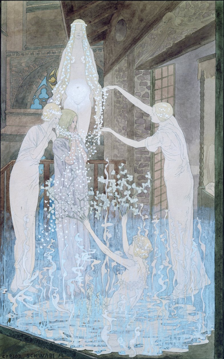Ilustracja z „Le Reve” Emile Zola (1840-1902) c.1888 autorstwa Carlos Schwabe