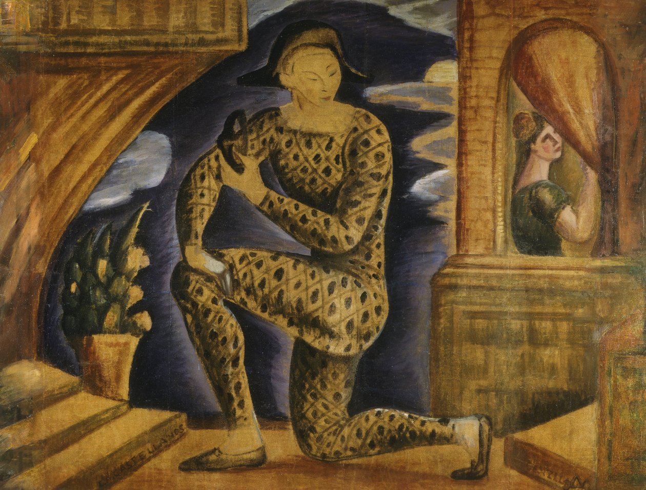 Arlekin i Colombine (olej na płótnie) autorstwa Carlos Alberto Castellanos