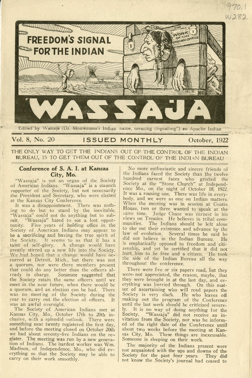 Wydanie Wassaja, tom. 8, nr 20, październik 1922 autorstwa Carlos Montezuma
