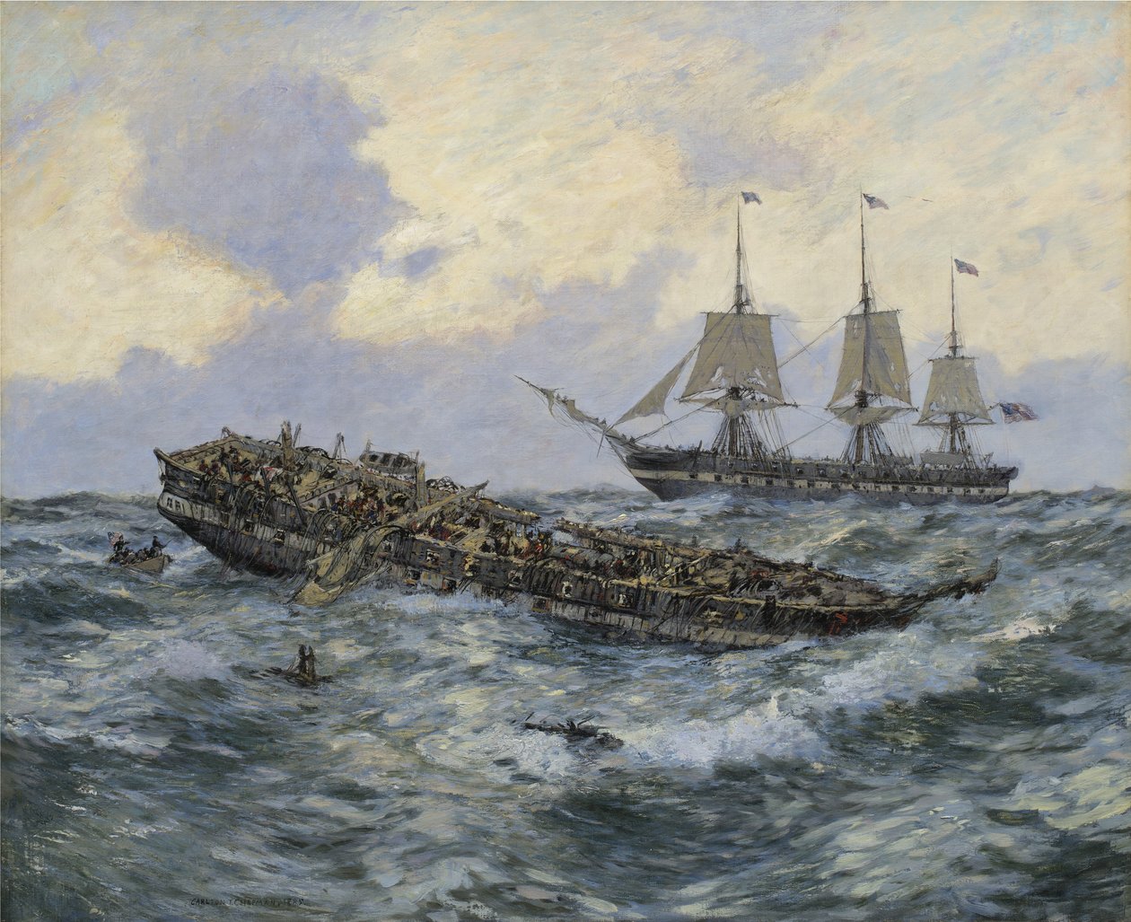 Zaangażowanie między Konstytucją Fregaty USA a H.M.S. Guerriere, 1895 autorstwa Carlton Theodore Chapman