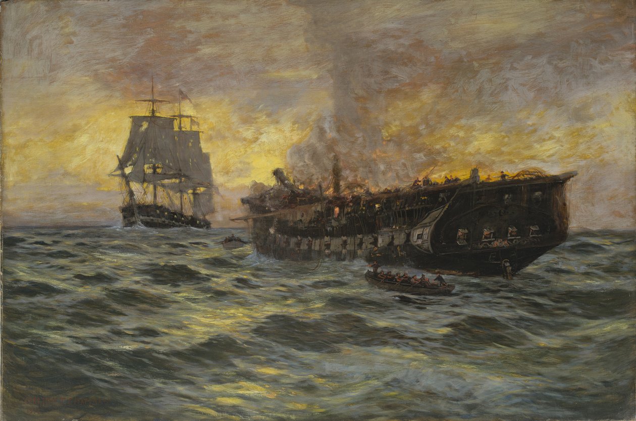 Starcie amerykańskiej fregaty Constitution z okrętem H.M.S. Java, 1897 r. autorstwa Carlton Theodore Chapman