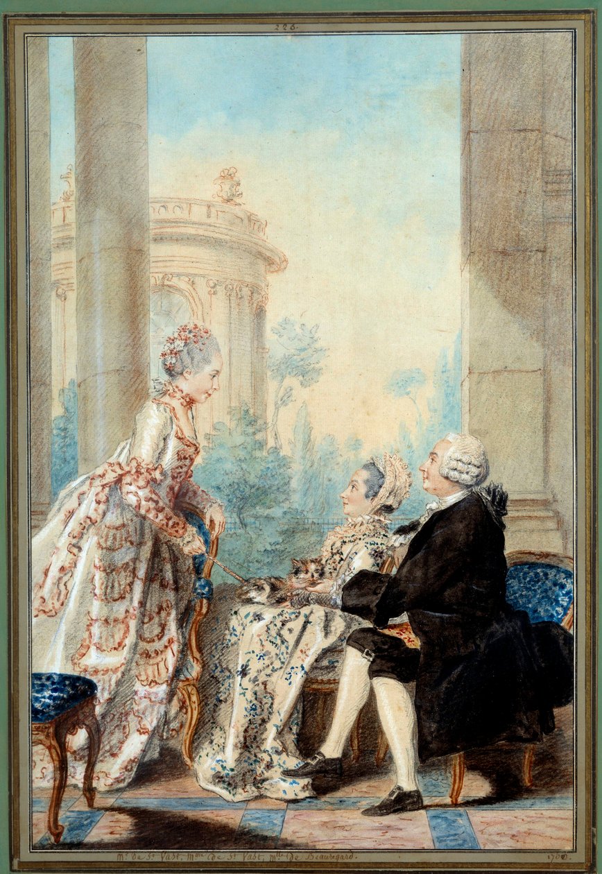 Monsieur and Madame de Saint Vast i Mademoiselle de Beauregard Akwarela autorstwa Louis Carrogis dit Carmontelle autorstwa Carmontelle