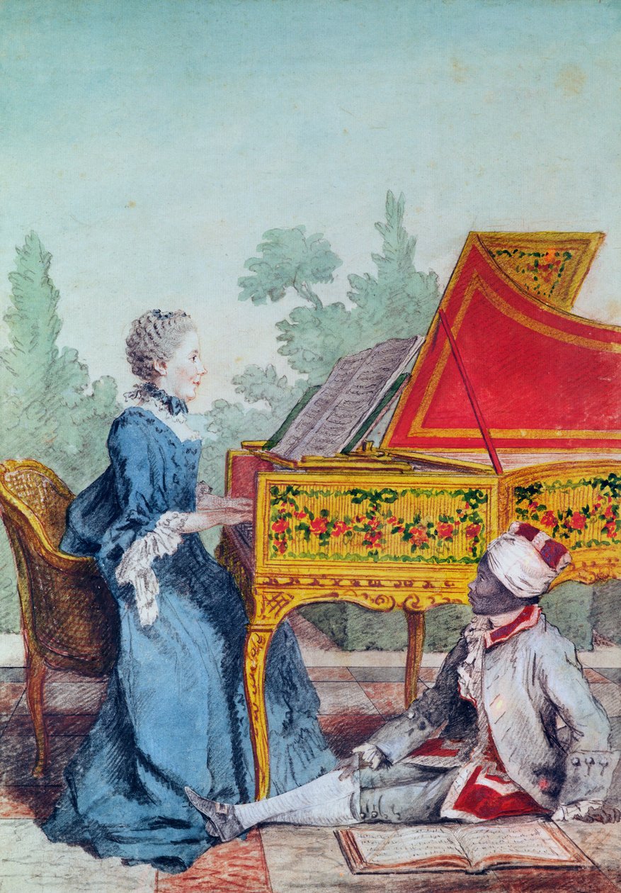 Portret Mademoiselle Desgots z Saint-Domingue ze swoim niewolnikiem Laurentem autorstwa Carmontelle