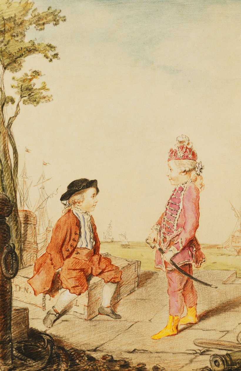 Dwaj młodzi bracia de Neuville, na nabrzeżu, 1767 autorstwa Carmontelle
