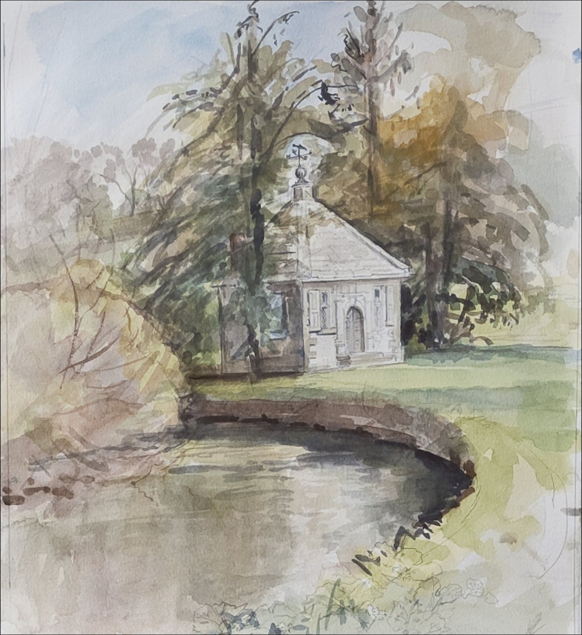 Izaak Waltons Fishing Temple, Dovedale, 2008 (wc na papierze) autorstwa Caroline Hervey Bathurst