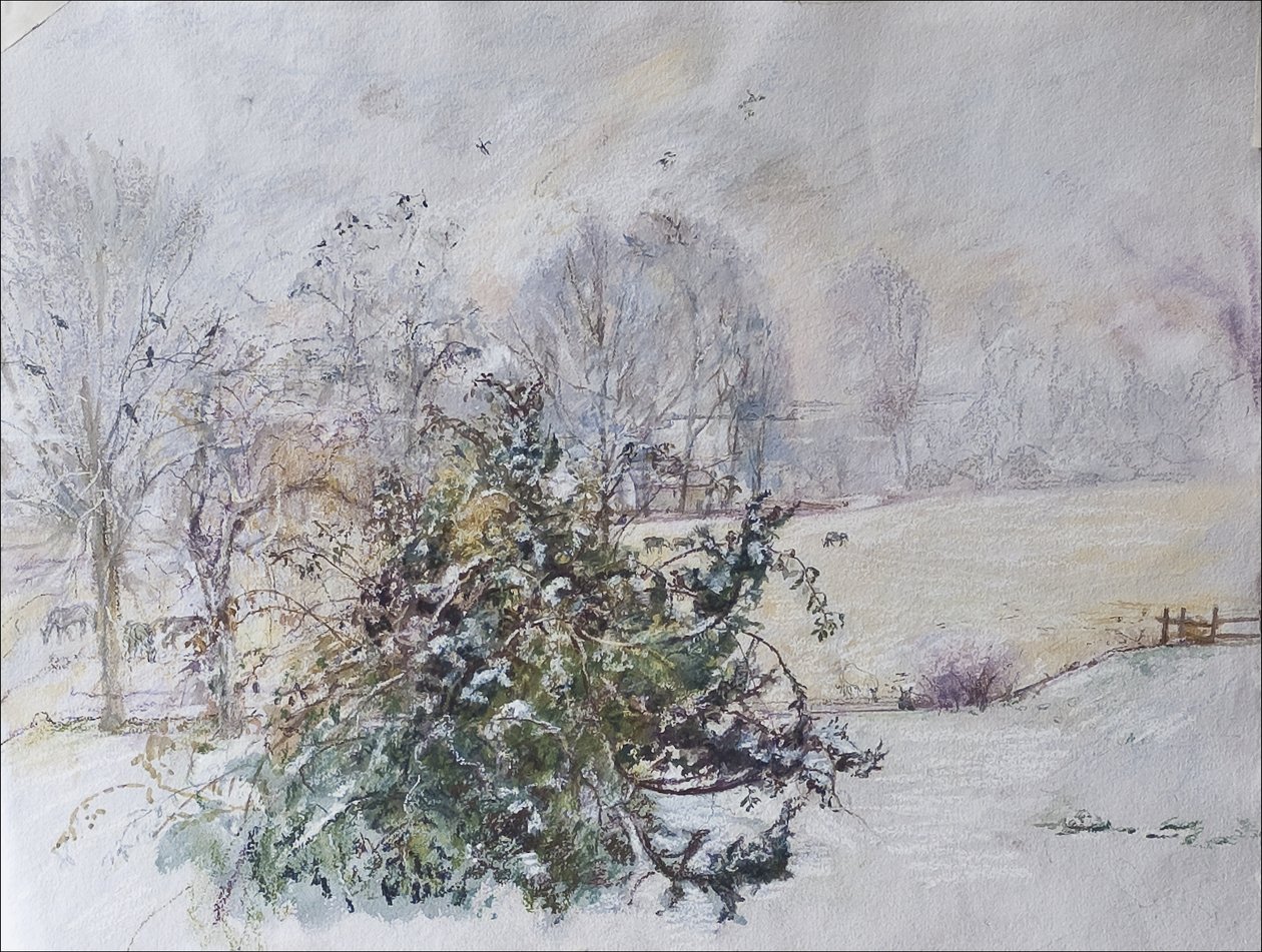 Zima z naszego okna, 2009 (pastel i wc na papierze) autorstwa Caroline Hervey Bathurst
